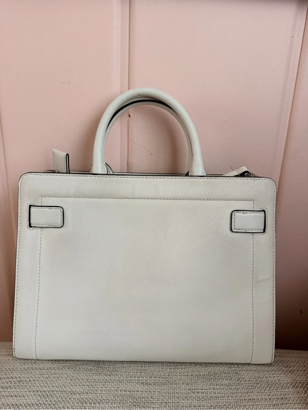 Michael Kors Rayne SatchelOptic White Saffiano Leather Satchel with Silver Studs